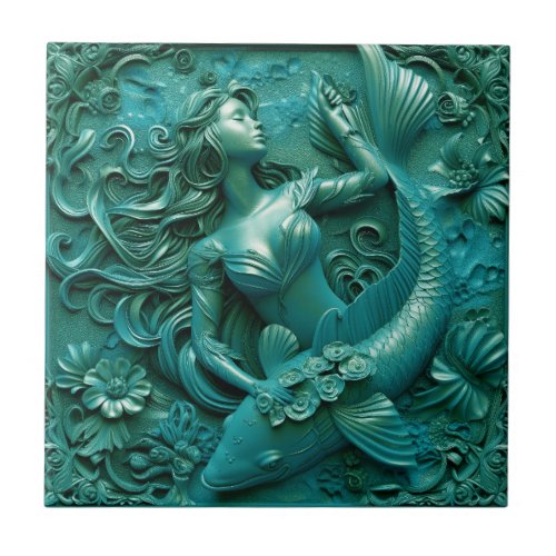 Mermaid and Fish 3D Effect Ceramic Tile