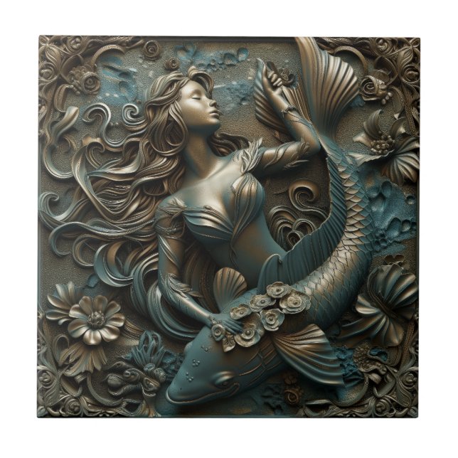 Mermaid and Fish 3D Effect Ceramic Tile (Front)