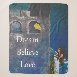 Mermaid and Fish at Undersea Castle Sherpa Blanket