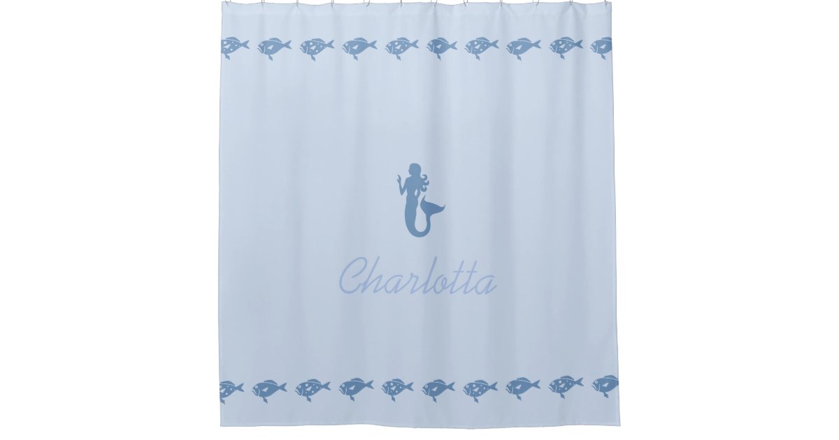 Mermaid And Fish Blue Maritime Symbols With Name Shower Curtain