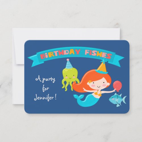 Mermaid and Fishes Birthday Party Invitation