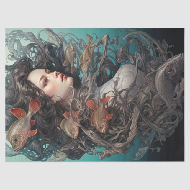 Mermaid And Fishes Under The Sea Tissue Paper (Front)