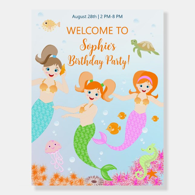 Mermaid and friends girly Birthday Party Foam Board (Front)