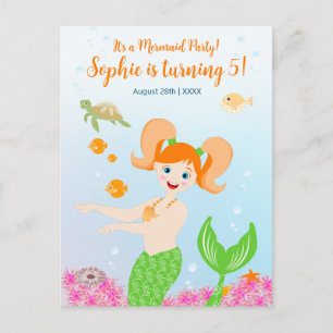 Mermaid and friends girly Birthday Party Invitation Postcard