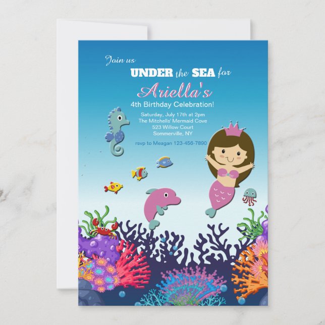 Mermaid and Friends Invitation (Front)