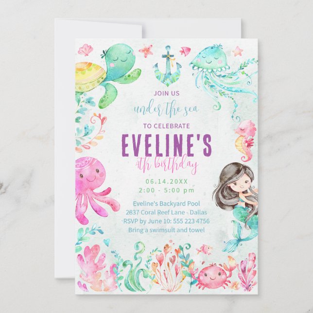 Mermaid and Friends Under the Sea Invitation (Front)