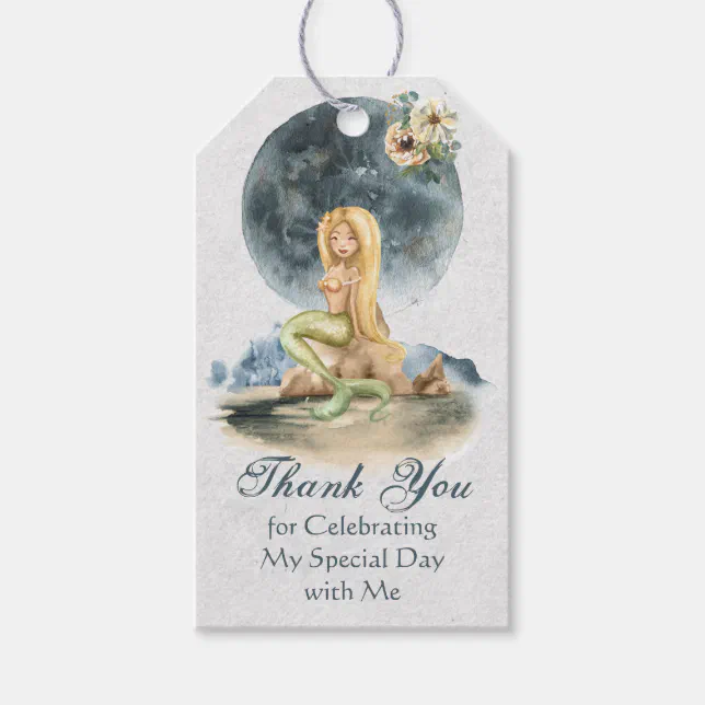 Mermaid and Full Moon Beach Bridal Shower Favor Gift Tags | Zazzle