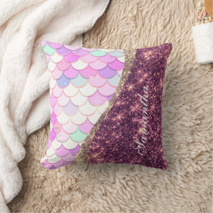 Mermaid and Glitter Throw Pillow