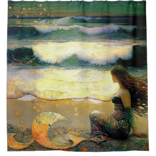 Mermaid and Golden Sea Sprites Shower Curtain