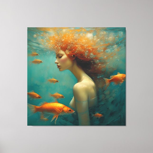 Mermaid and Goldfish Canvas Print (Front)