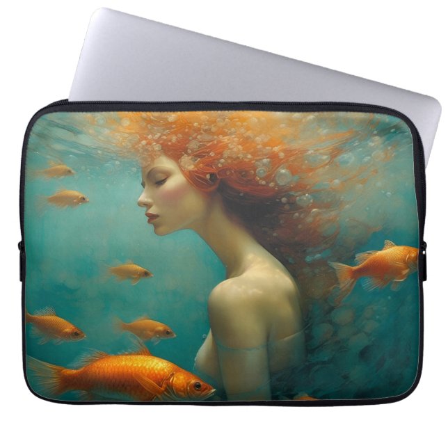 Mermaid and Goldfish Laptop Sleeve (Front)