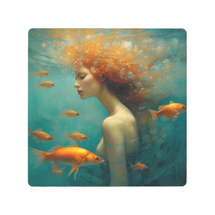Mermaid and Goldfish Metal Print