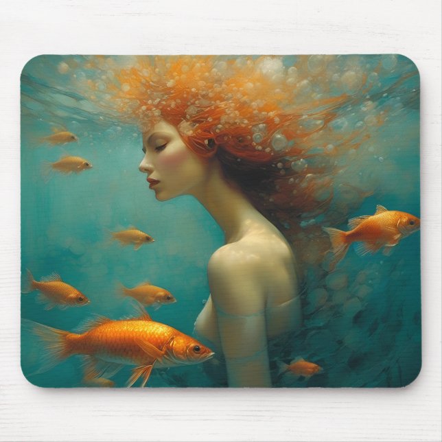 Mermaid and Goldfish Mouse Pad (Front)