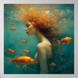Mermaid and Goldfish Poster