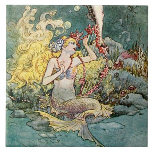 Mermaid and Harp by Charles Folkard Ceramic Tile