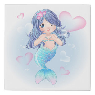 Mermaid and Hearts Faux Canvas Print