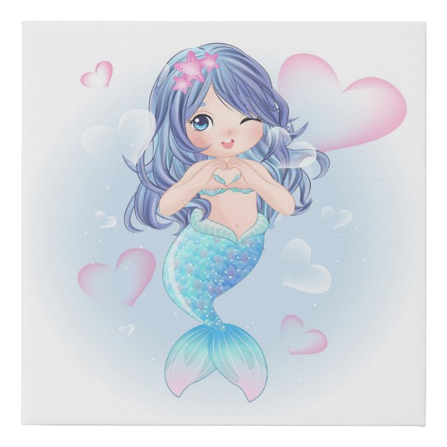 Mermaid and Hearts Faux Canvas Print (Front)