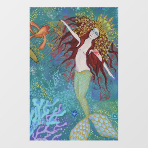 Mermaid and her pet Faux Wrapped Canvas Print Wall Decal