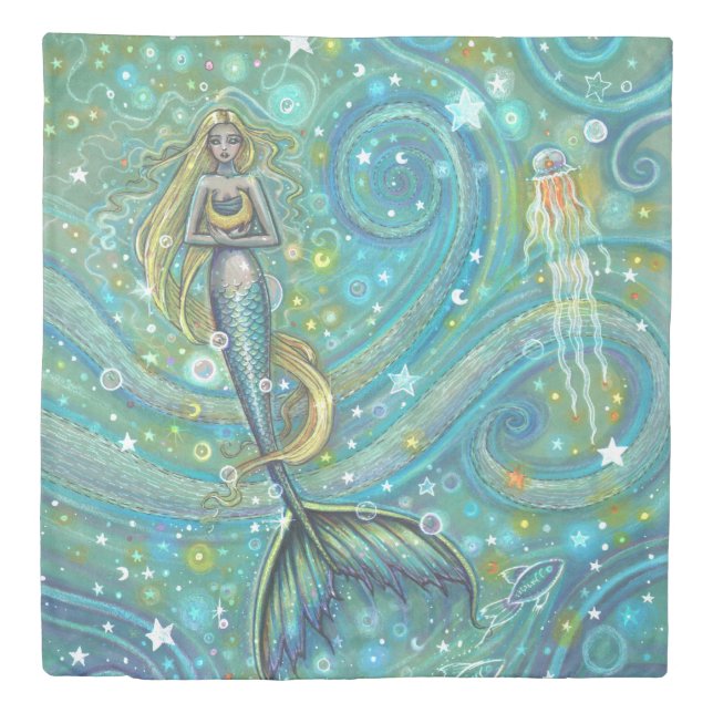 Mermaid and Jellyfish Boho Beach Art Duvet Cover (Front)