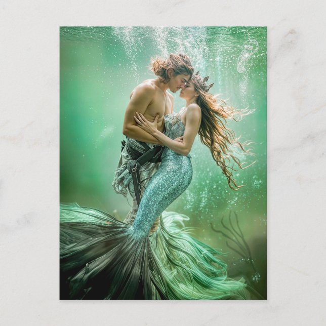 Mermaid and Merman Couple Underwater Embrace Holiday Postcard (Front)