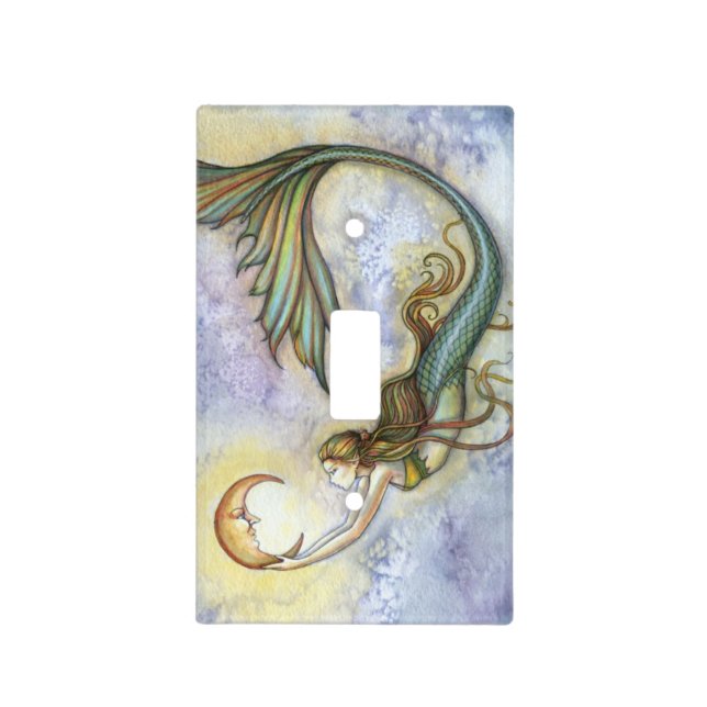 Mermaid and Moon Fantasy Art Light Switch Cover (Front)