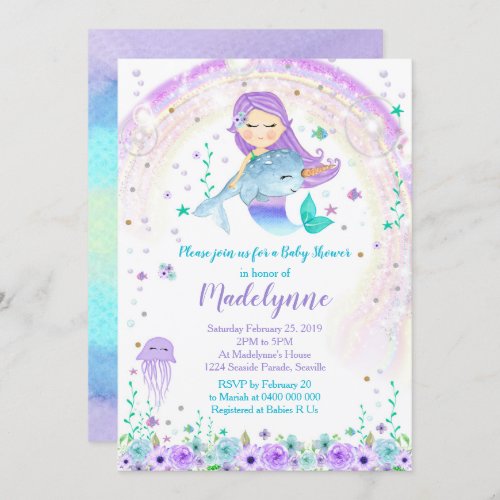 Mermaid and Narwhal Baby Shower Invitation