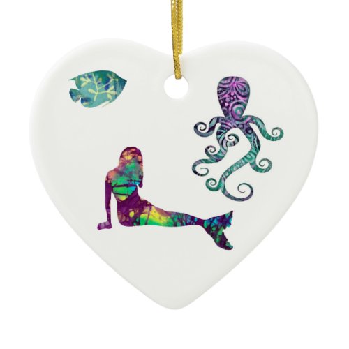 Mermaid and Octopus, beach, ocean, mermaids Ceramic Ornament