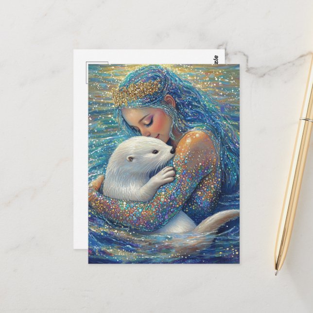 Mermaid and Otter Postcard (Front/Back In Situ)
