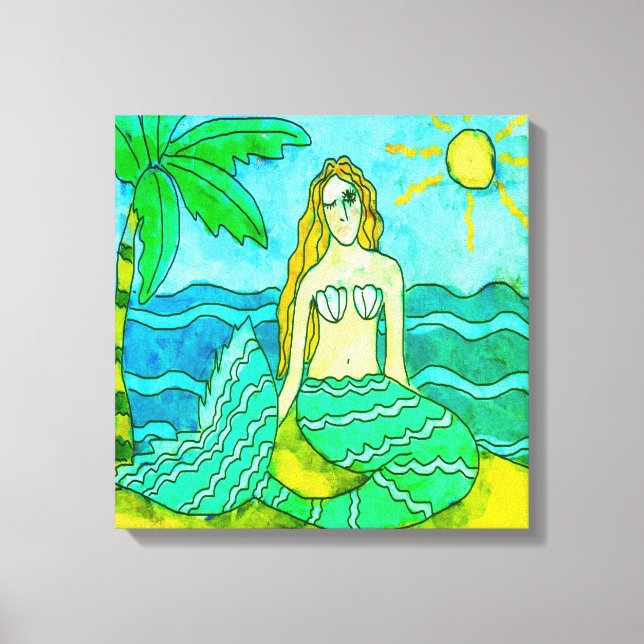 Mermaid and Palm Tree Canvas Print (Front)