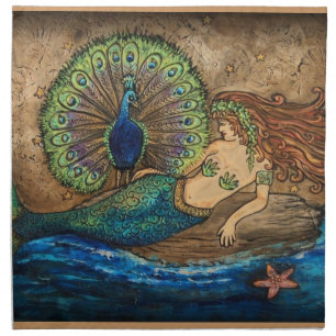 Mermaid and Peacock Cloth Napkin