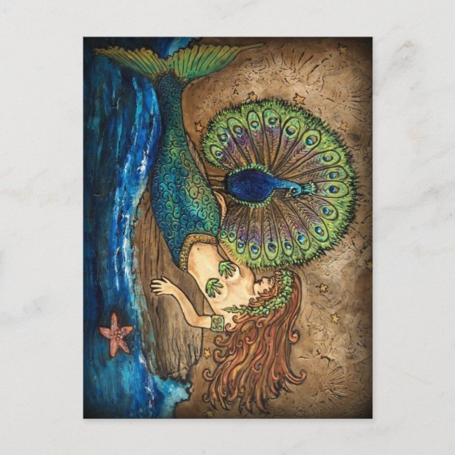 Mermaid and Peacock Postcard (Front)