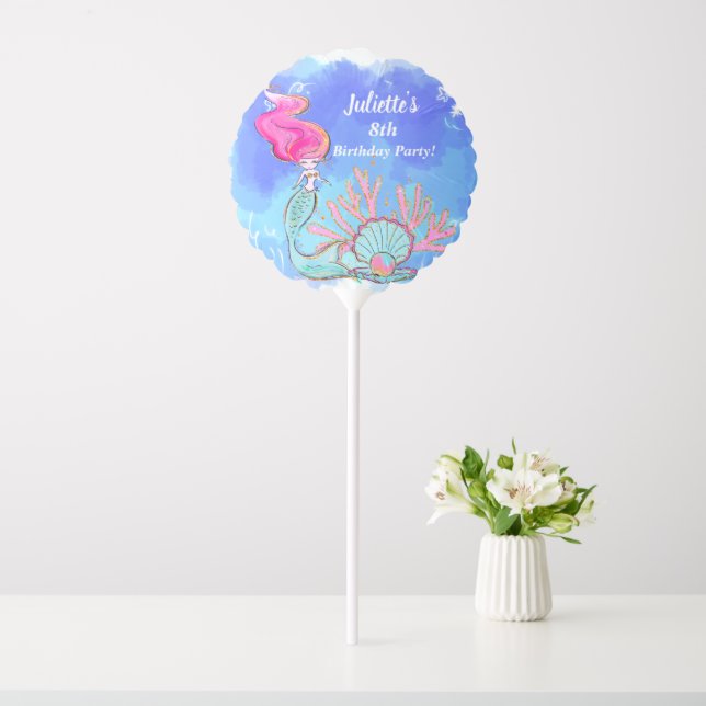 Mermaid And Pearl Clam Birthday Balloon (In SItu)