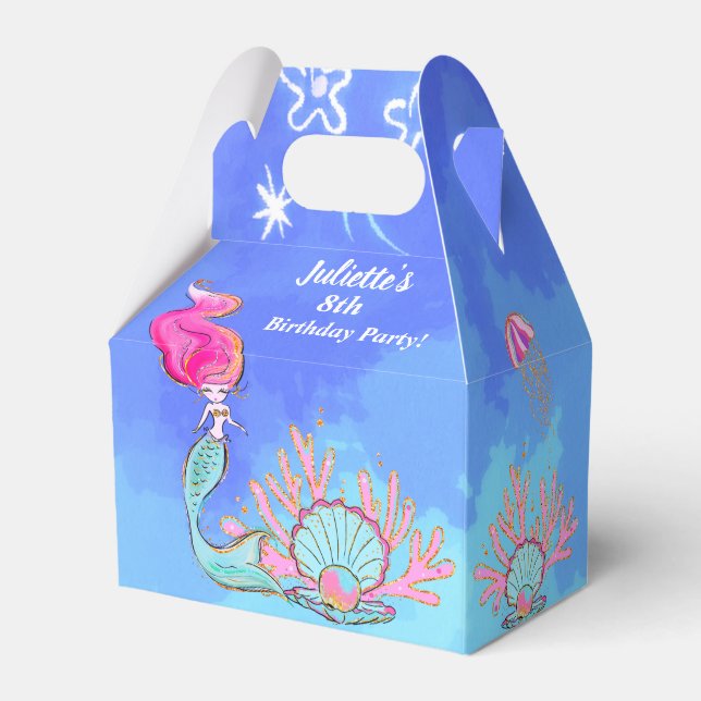 Mermaid And Pearl Clam Birthday Favor Boxes (Back Side)