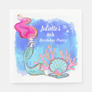 Mermaid And Pearl Clam Birthday Napkins