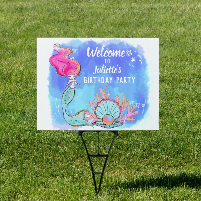 Mermaid And Pearl Clam Birthday Party Sign (Insitu)