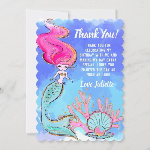 Mermaid And Pearl Clam Thank You Card