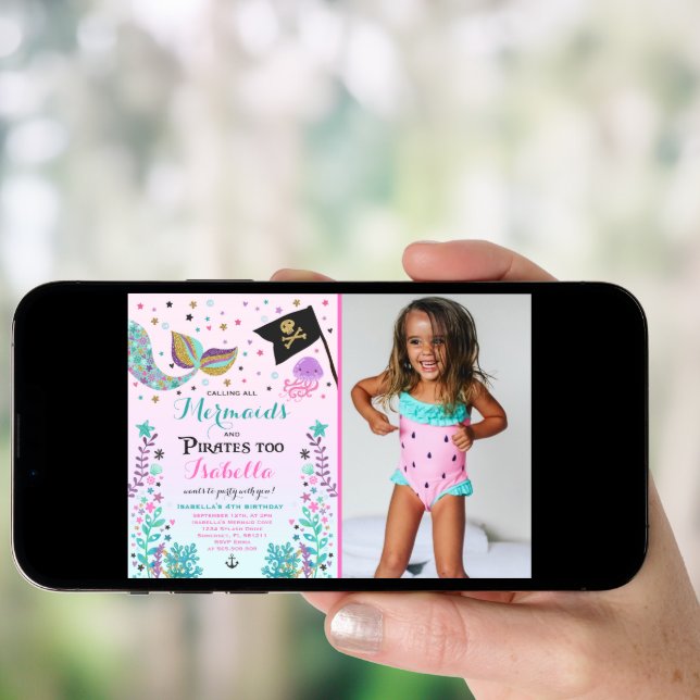 Mermaid And Pirate Birthday Invitation (Front Digital)