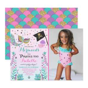 Mermaid And Pirate Birthday Invitation