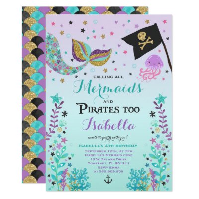 Mermaids And Pirates Party Invitation Zazzle Com