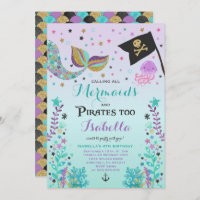 Mermaid And Pirate Birthday Invitation