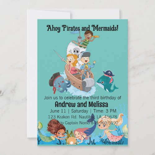 Mermaid and Pirate Birthday Invitation