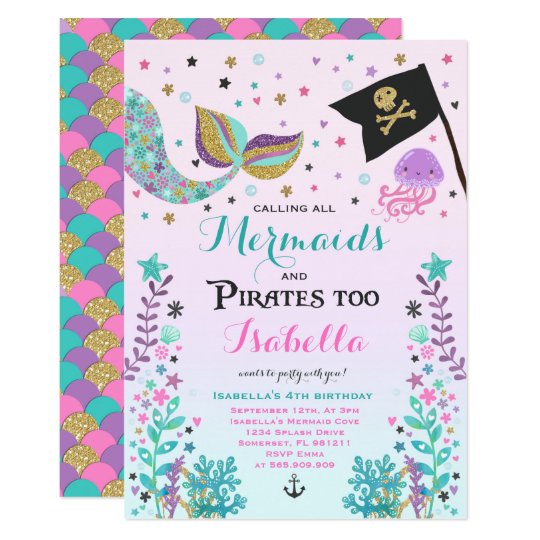 Mermaid And Pirate Birthday Invitation | Zazzle.com