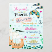 Mermaid and Pirate birthday invitation Boy Girl (Front/Back)