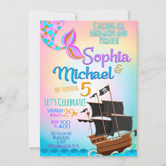 Mermaid and Pirate Birthday Party Invitation
