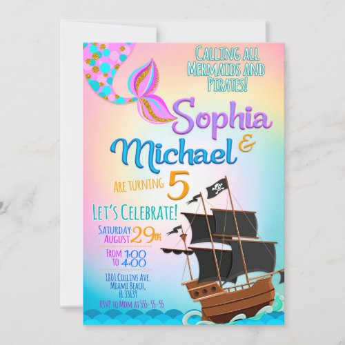 Mermaid and Pirate Birthday Party Invitation