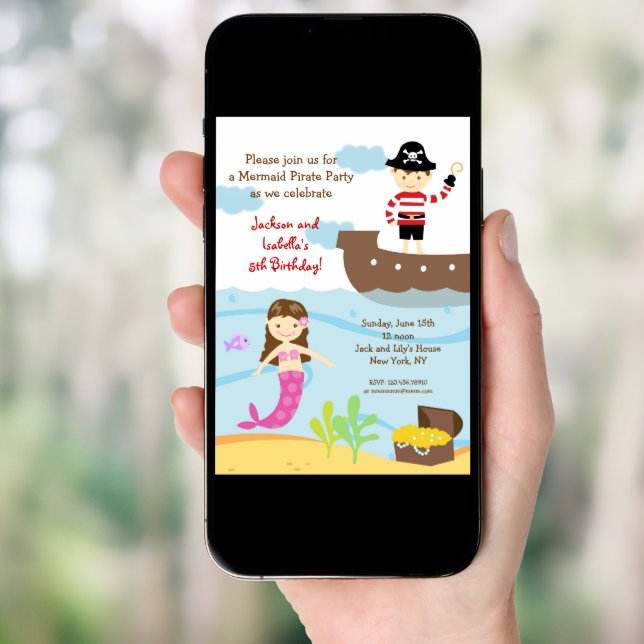 Mermaid and Pirate Birthday Party Invitations (Front Digital)