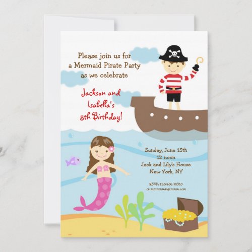 Mermaid and Pirate Birthday Party Invitations