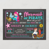 Mermaid and Pirate Joint Birthday Invitation