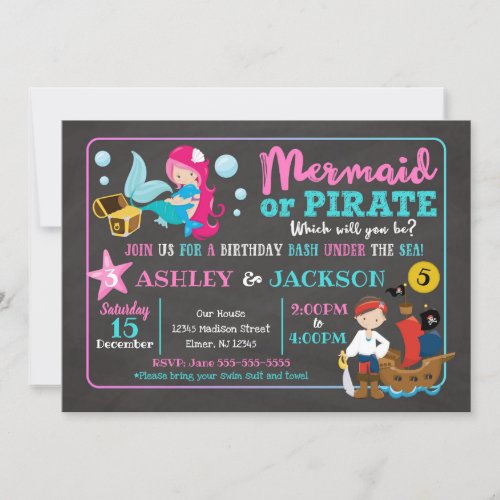 Mermaid and Pirate Joint Birthday Invitation