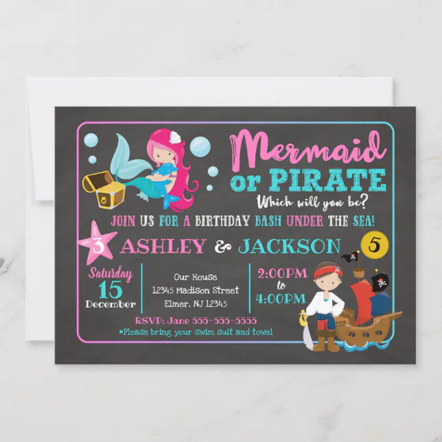 Mermaid and Pirate Joint Birthday Invitation | Zazzle